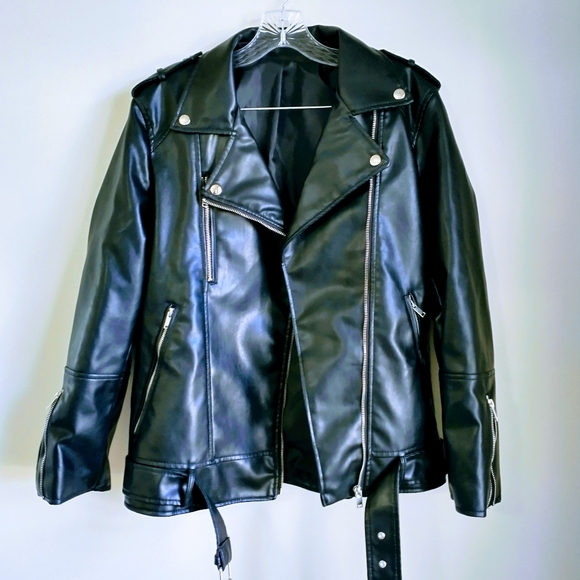 NWOT Shein Black PU Leather Women's Moto Jacket. - Picture 8 of 15